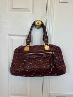 Treesje Quilted Studded Satchel in Deep Wine